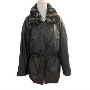 Danier Black Soft Leather 3/4 Length Collared Coat M